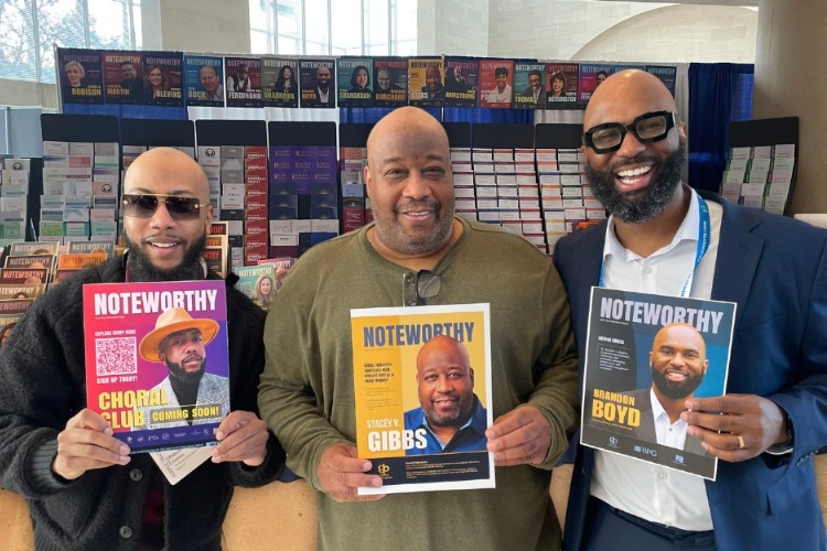 Brandon Waddles, Stacey V. Gibbs and Brandon Boyd at the Fred Bock Publishing Group booth, ACDA 2025